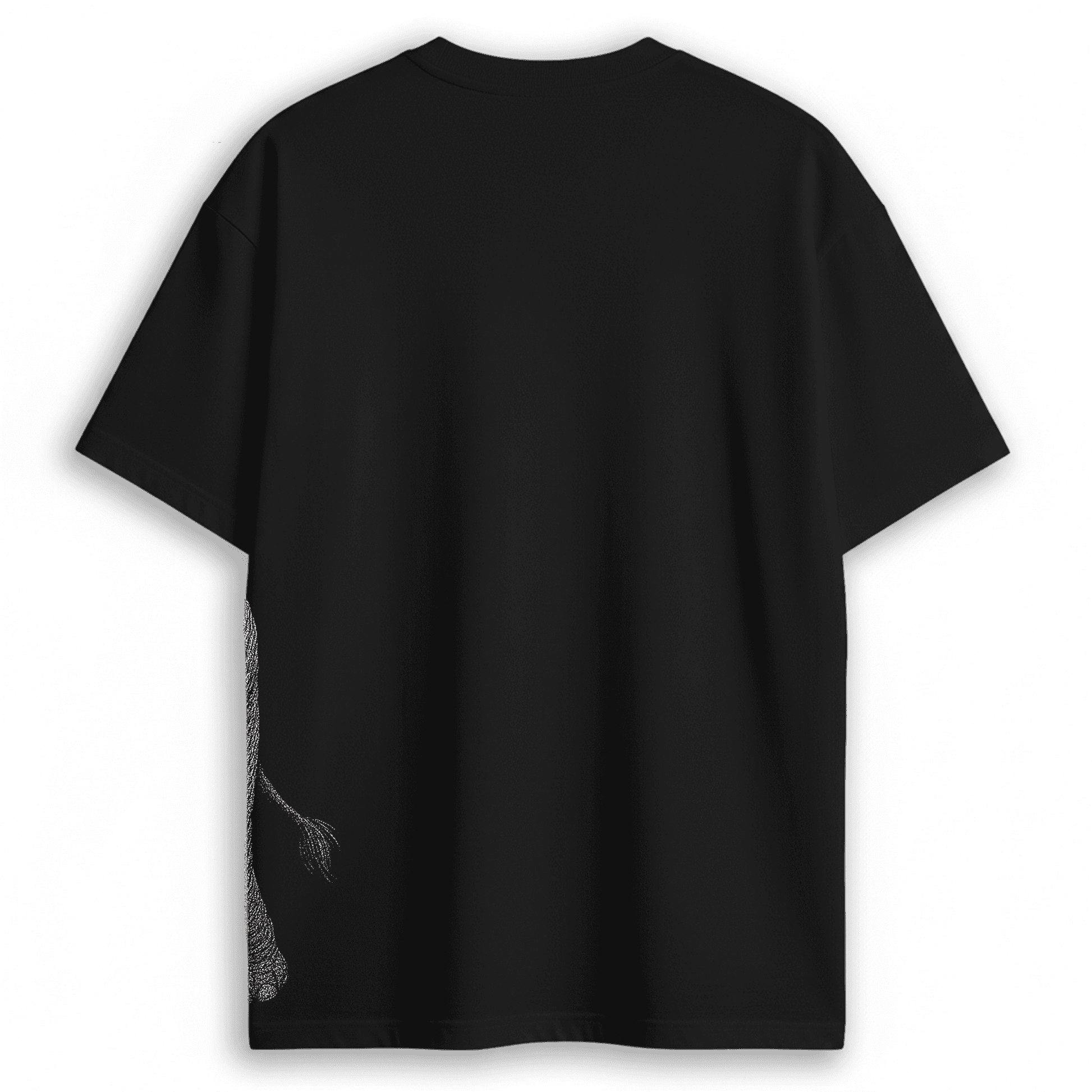 Back view of the Indian Elephant Graphic T-Shirt in black, showing minimal design with part of the elephant's tail wrapping around the side.