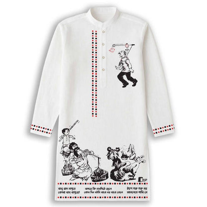 Abol-Tabol-Sukumar-Ray-White-Cotton-Panjabi-for-Men-Smarteez