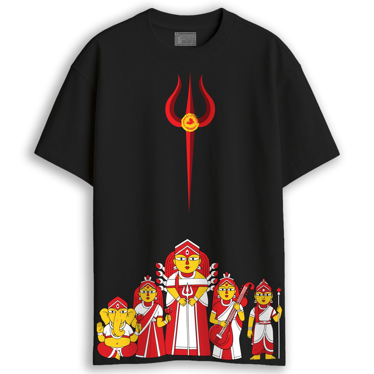 Devi Pancha Idol Print Black Oversized TShirt | Unisex | Cotton
