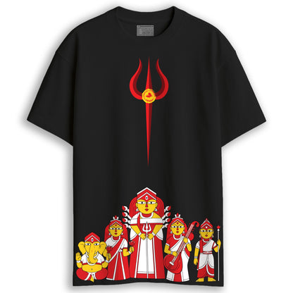 Devi Pancha Idol Print Black Oversized TShirt | Unisex | Cotton