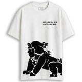 Choto Khoka T-Shirt - Sahaj Path T-Shirt in white, featuring bold black graphic of a crawling child and Bengali text, made from 100% cotton.