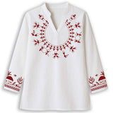 Warli Dance Kurti — Tribal Folk Art Necklace Print on White Short Kurti