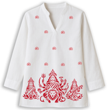 Trishakti - Durga, Lakshmi & Saraswati Print on White Cotton Short Kurti for Women