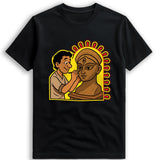 Idol Maker T-shirt close-up — Kumartuli artisan painting the eyes onto a Durga idol, illustrated tribute on black cotton