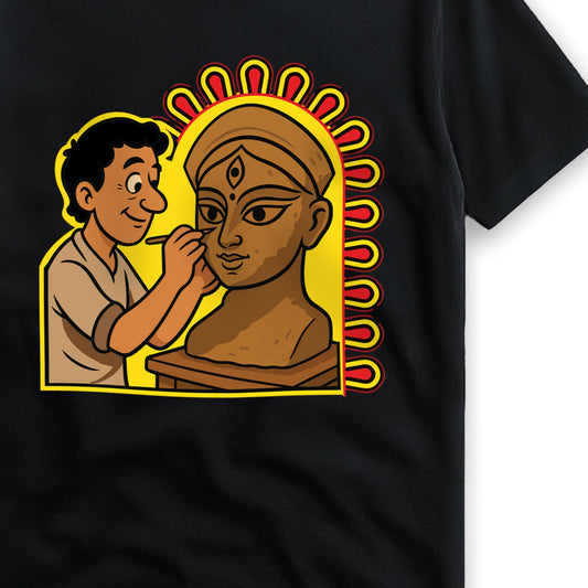 Idol Maker T-shirt product specs infographic — 100% cotton, high definition print, high quality stitching, made in India