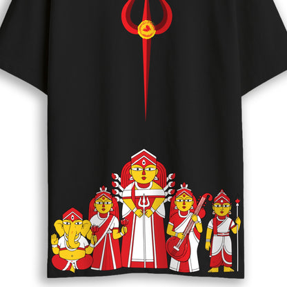 Devi Pancha Idol Print Black Oversized TShirt | Unisex | Cotton