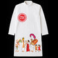 White Nabapatrika Kurta for Bengali Men featuring colorful Snan Yatra graphic and 'Utsa' logo, ideal for Durga Puja festive wear in cotton fabric.
