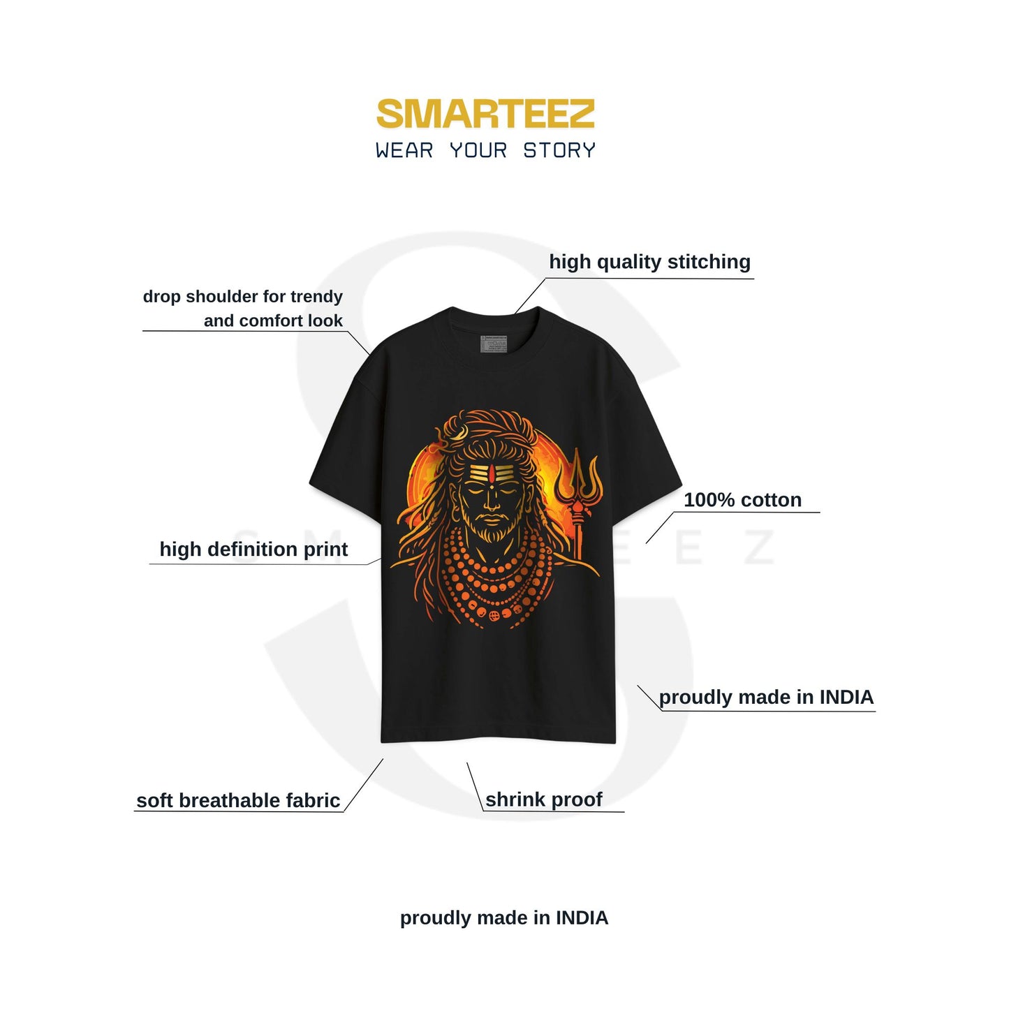 Mahadev Adiyogi Fire Edition Oversized T-Shirt | 220 GSM Premium Cotton