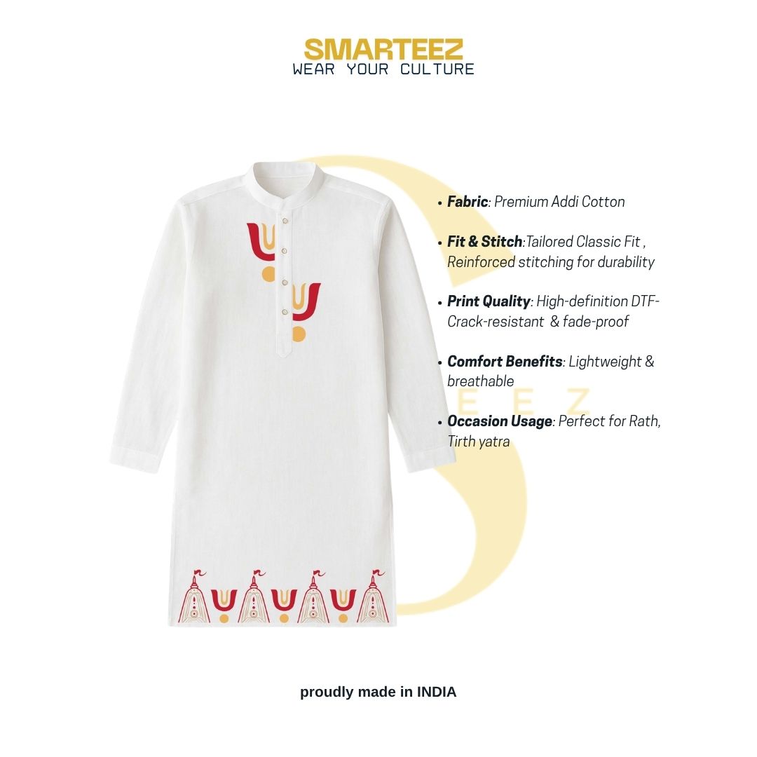 Jagannath Rath & Tilak White Cotton Kurta (Panjabi) for Men
