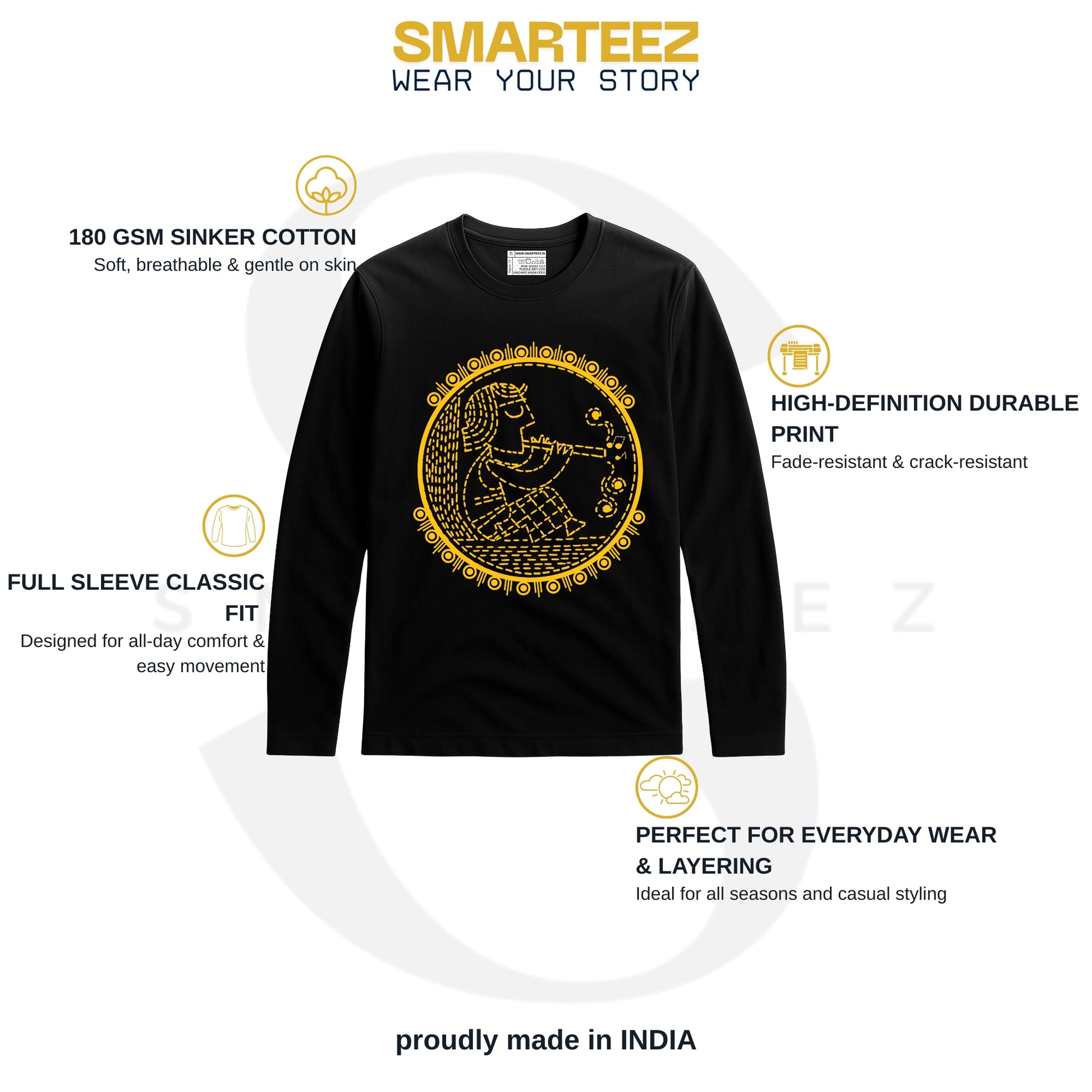 Banshiwala – Bengali Folk Motif Full Sleeves Graphic T-Shirt | Unisex Fit