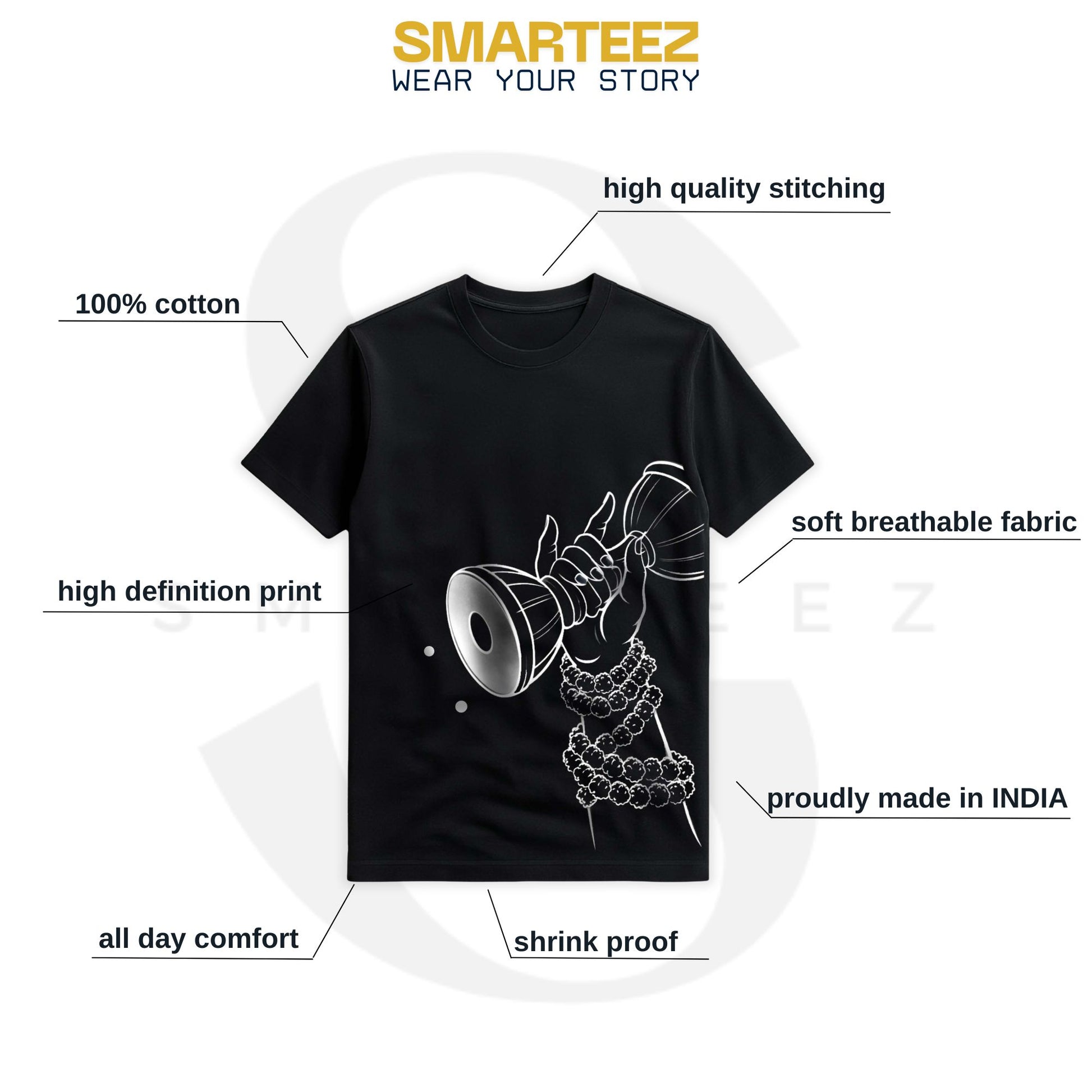 Shiva Damru Minimalist Cotton T-Shirt | Premium Regular Fit Tee