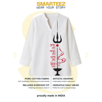 Argala Stotram Short Kurti for Women — Trishul, Diya & Bengali Verse Print