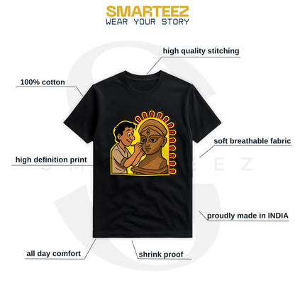 Idol Maker T-shirt flat lay — Kumartuli idol maker tribute design on black unisex regular fit tee
