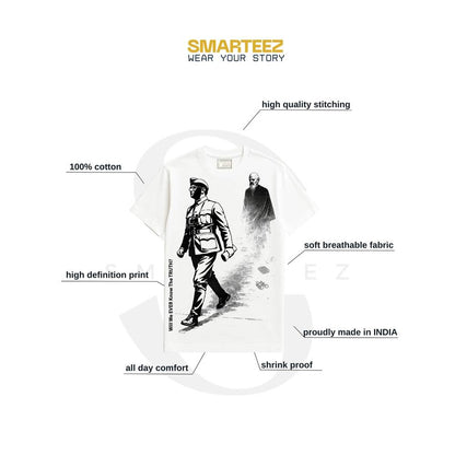 Will We Ever Know – Netaji T-shirt with high-definition print of Subhas Chandra Bose, made from 100% cotton and soft breathable fabric. Unisex fit with high-quality stitching, shrink-proof and proudly made in India.