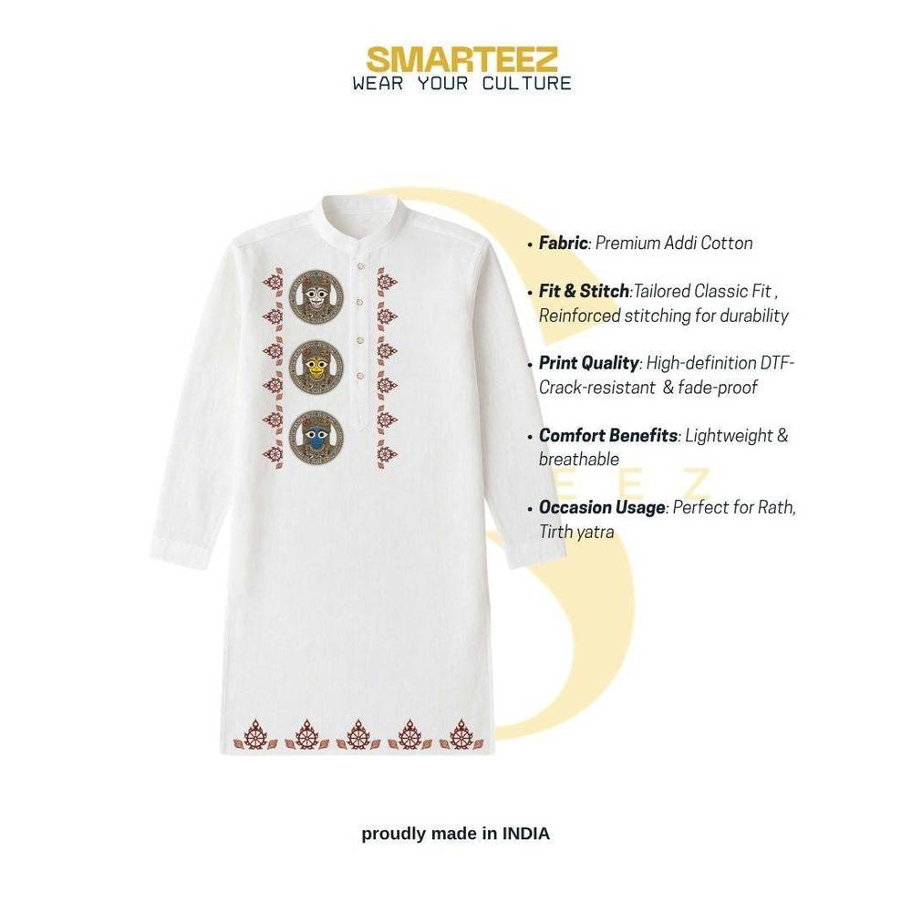 Size chart for men's Kurta with measurements for chest, waist, length, shoulder, and hip