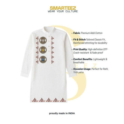 Size chart for men's Kurta with measurements for chest, waist, length, shoulder, and hip