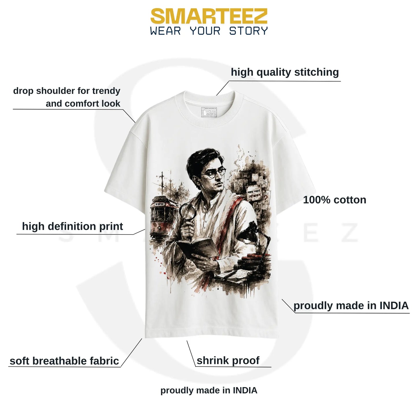 Satyanweshi Byomkesh Ink Art Oversized T-Shirt – Unisex
