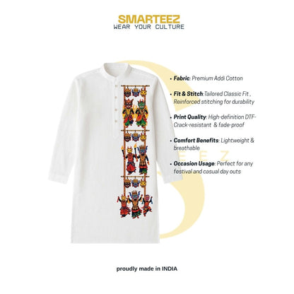 Bengal's Gomira Dance theme White Classic Fit Panjabi (Kurta)