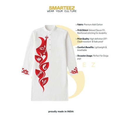 Smarteez Devi and Her Children Panjabi product infographic showing fabric, fit, print quality and occasion details