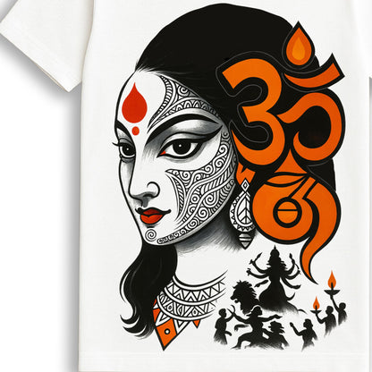 Back or side view of Om Shakti Durga Puja graphic T-shirt, premium cotton unisex fit