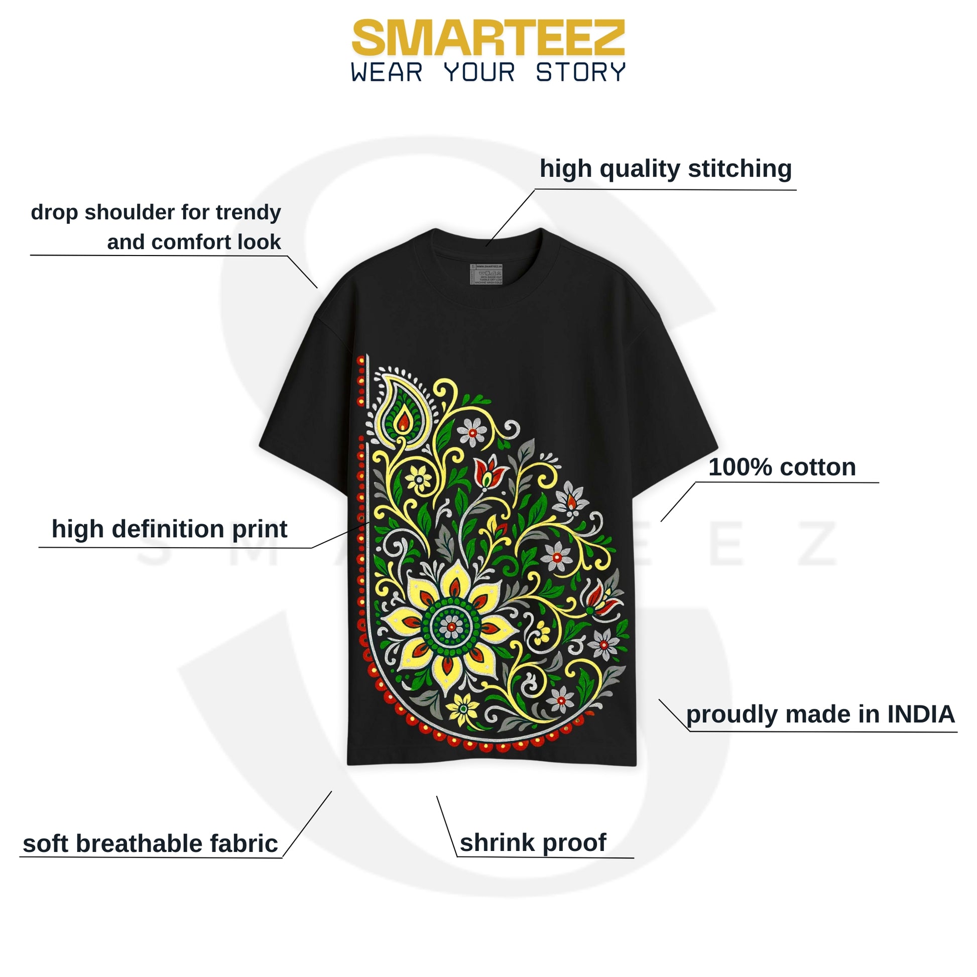 Floral Paisley Folk Art T-Shirt – Unisex Oversized T-Shirt