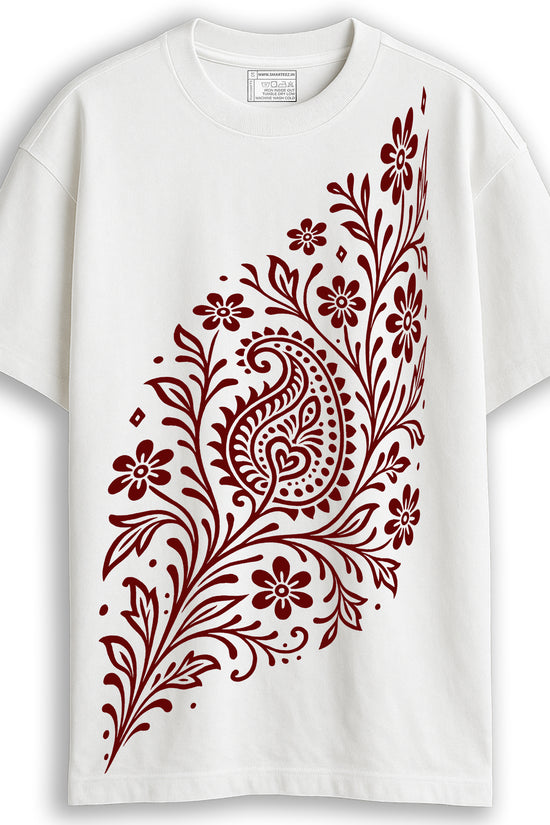 Alpona Grace – Floral Bengali Oversized White T-Shirt | Unisex