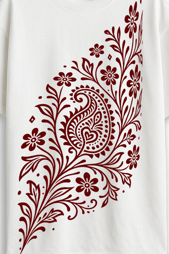 Alpona Grace – Floral Bengali Oversized White T-Shirt | Unisex