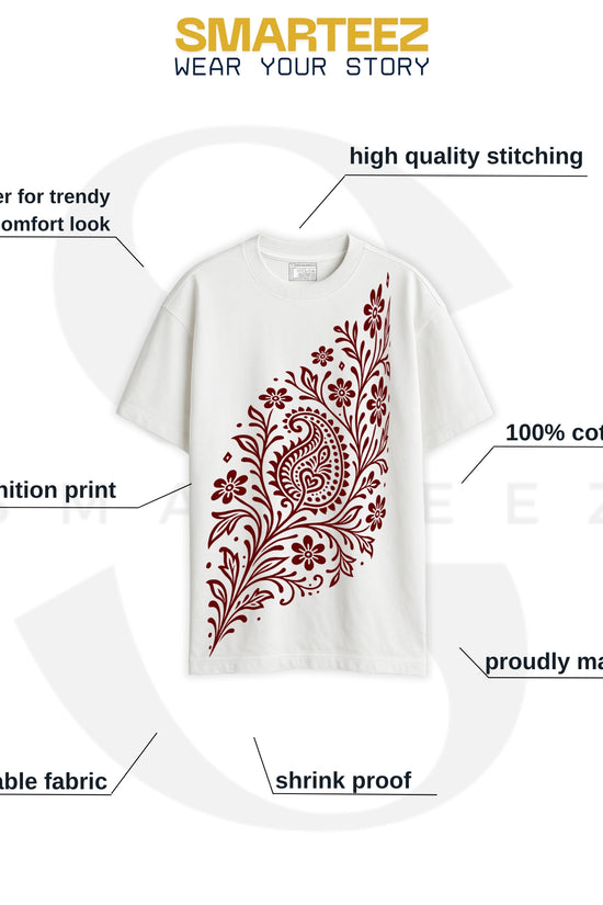 Alpona Grace – Floral Bengali Oversized White T-Shirt | Unisex