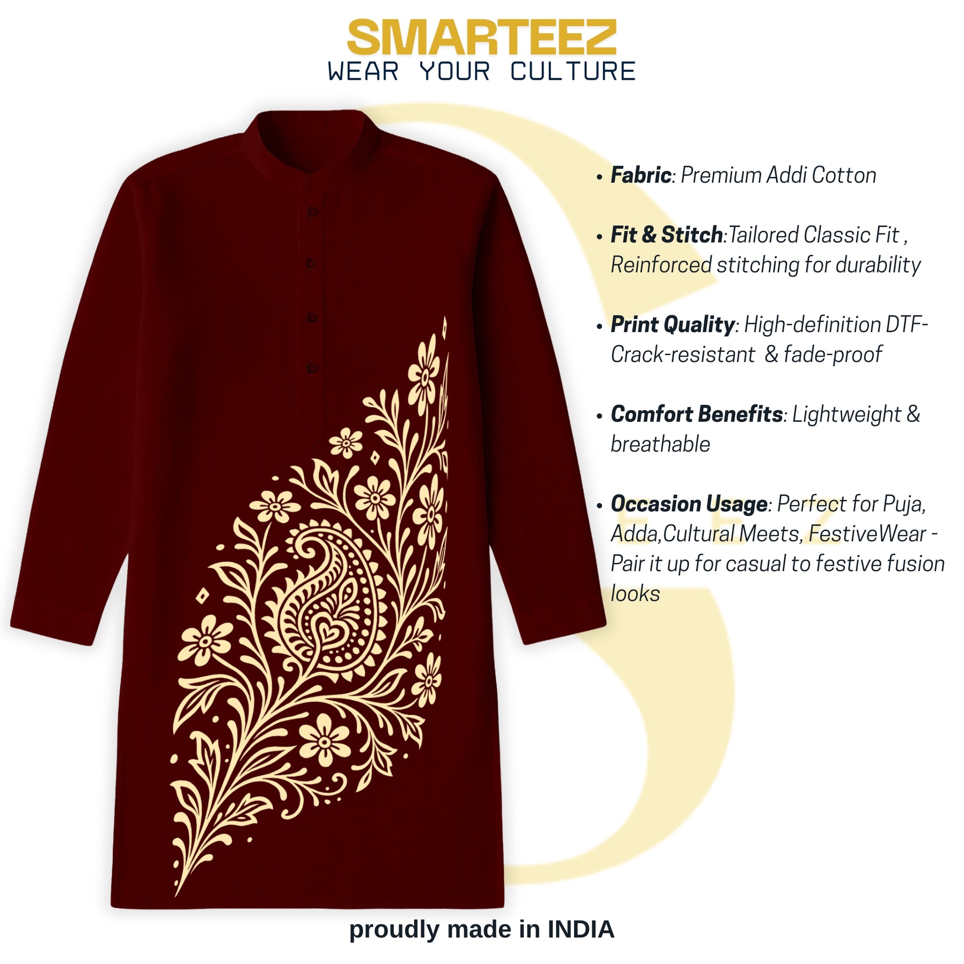 Alpona Grace – Floral Bengali Kurta (Panjabi)