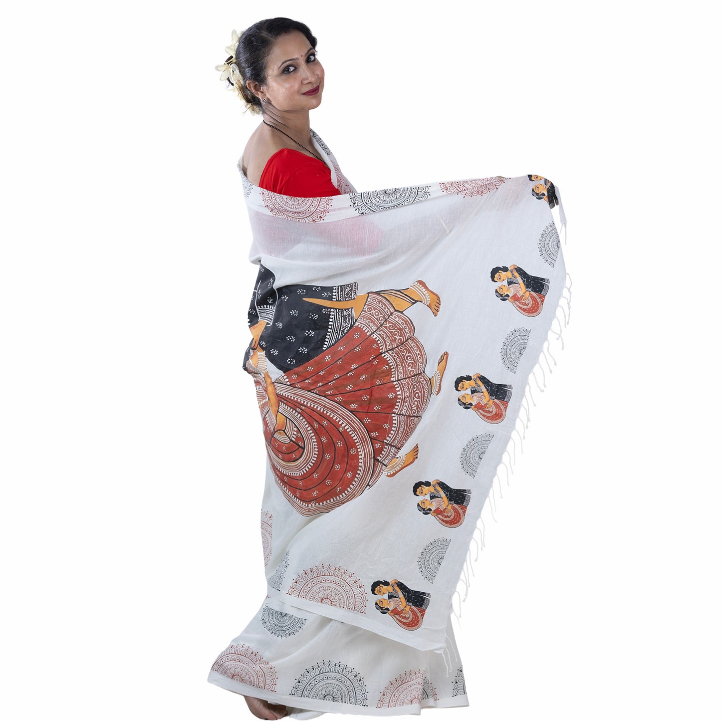 The "Babu Bibi" Kalighat Patachitra Inspired Saree | Premium Handloom Khadi Cotton