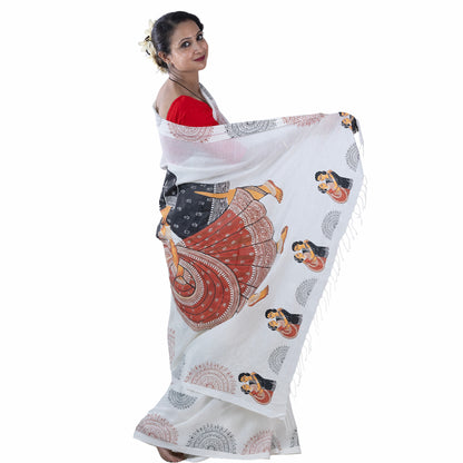 The "Babu Bibi" Kalighat Patachitra Inspired Saree | Premium Handloom Khadi Cotton