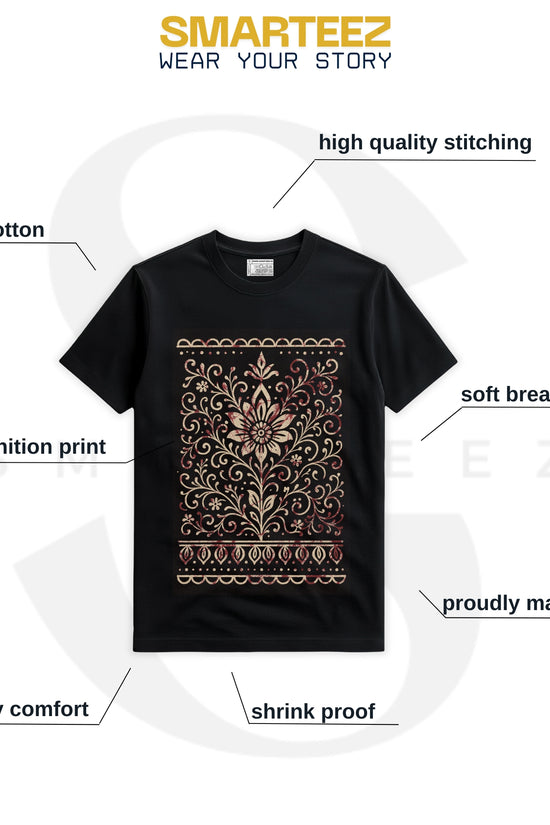 Bengali Alpona Art T-Shirt – Ethnic Floral Folk Design