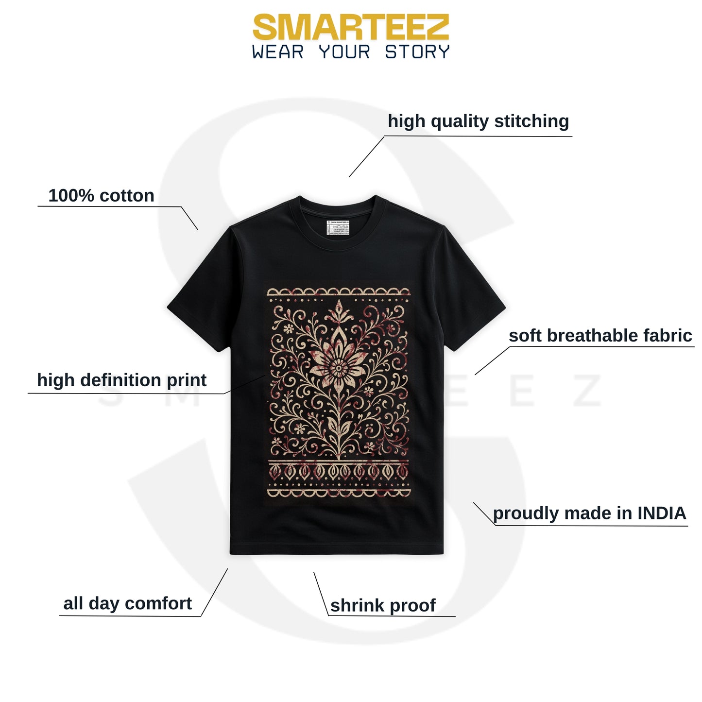 Bengali Alpona Art T-Shirt – Ethnic Floral Folk Design