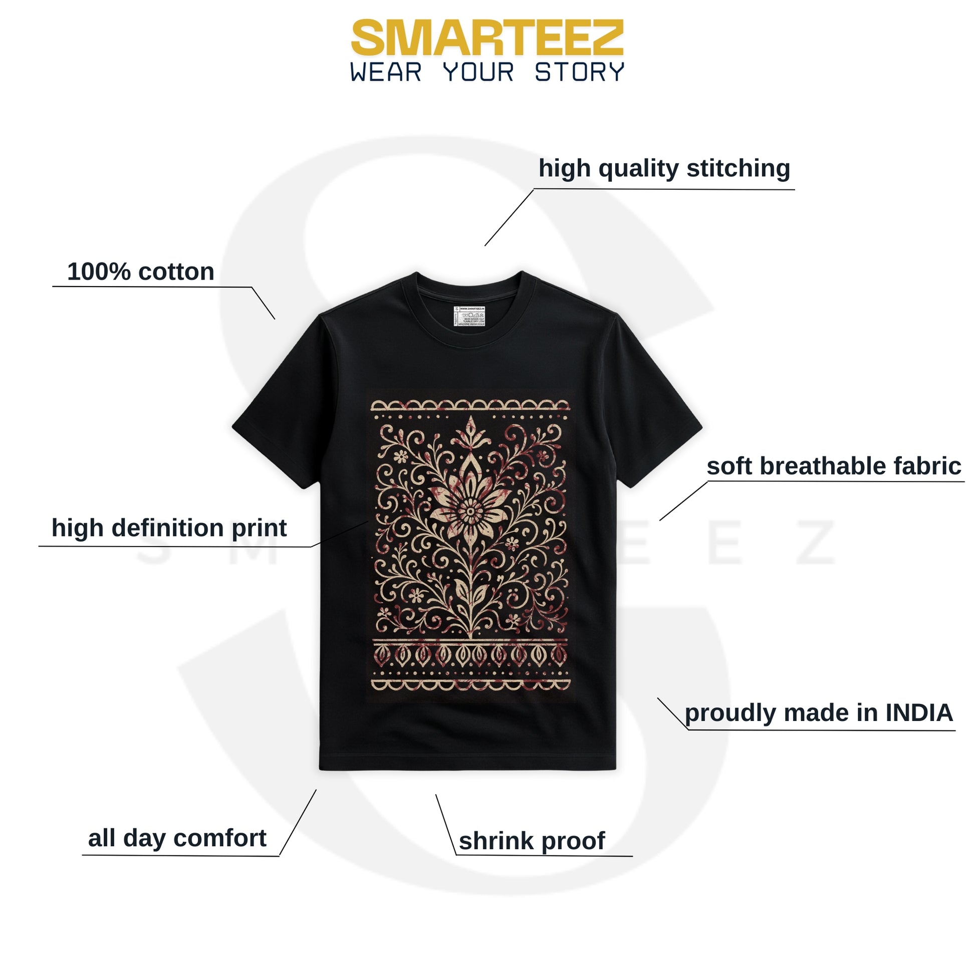 Bengali Alpona Art T-Shirt – Ethnic Floral Folk Design