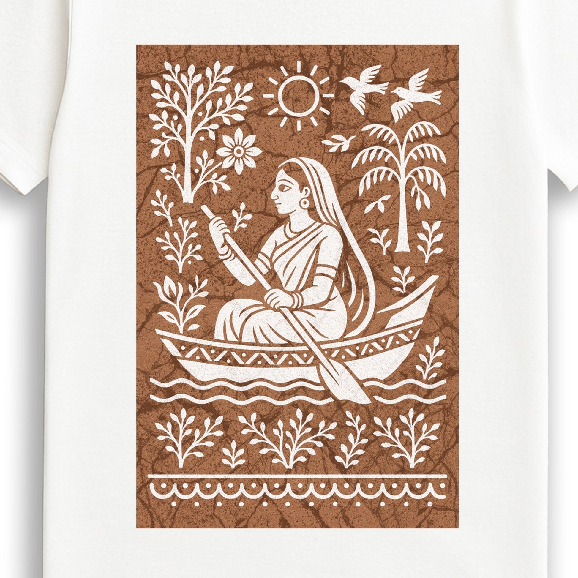 Bengali Boatwoman T-Shirt – Batik Style Folk Art on Cotton