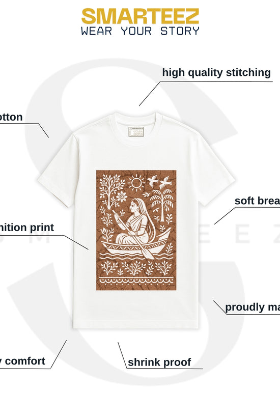 Bengali Boatwoman T-Shirt – Batik Style Folk Art on Cotton