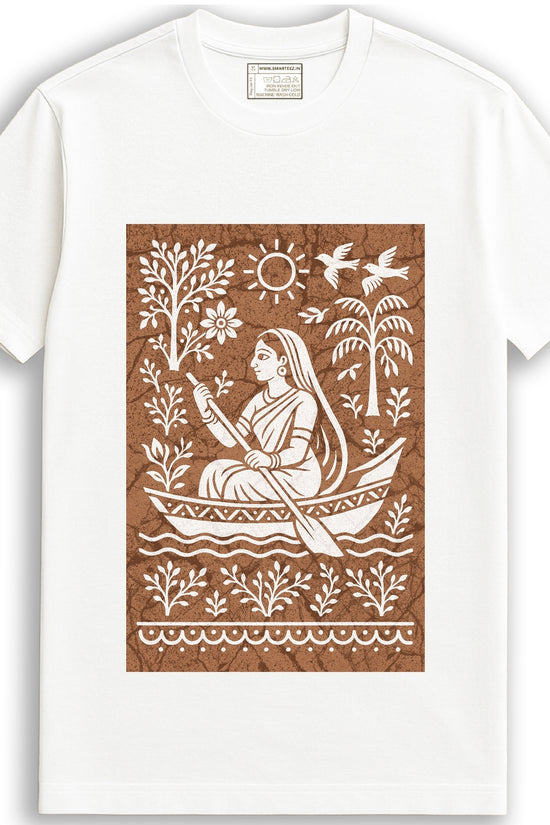 Bengali Boatwoman T-Shirt – Batik Style Folk Art on Cotton