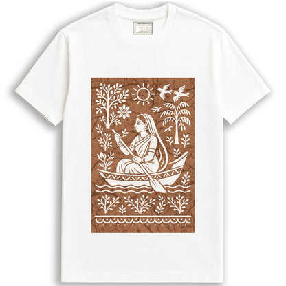 Bengali Boatwoman T-Shirt – Batik Style Folk Art on Cotton
