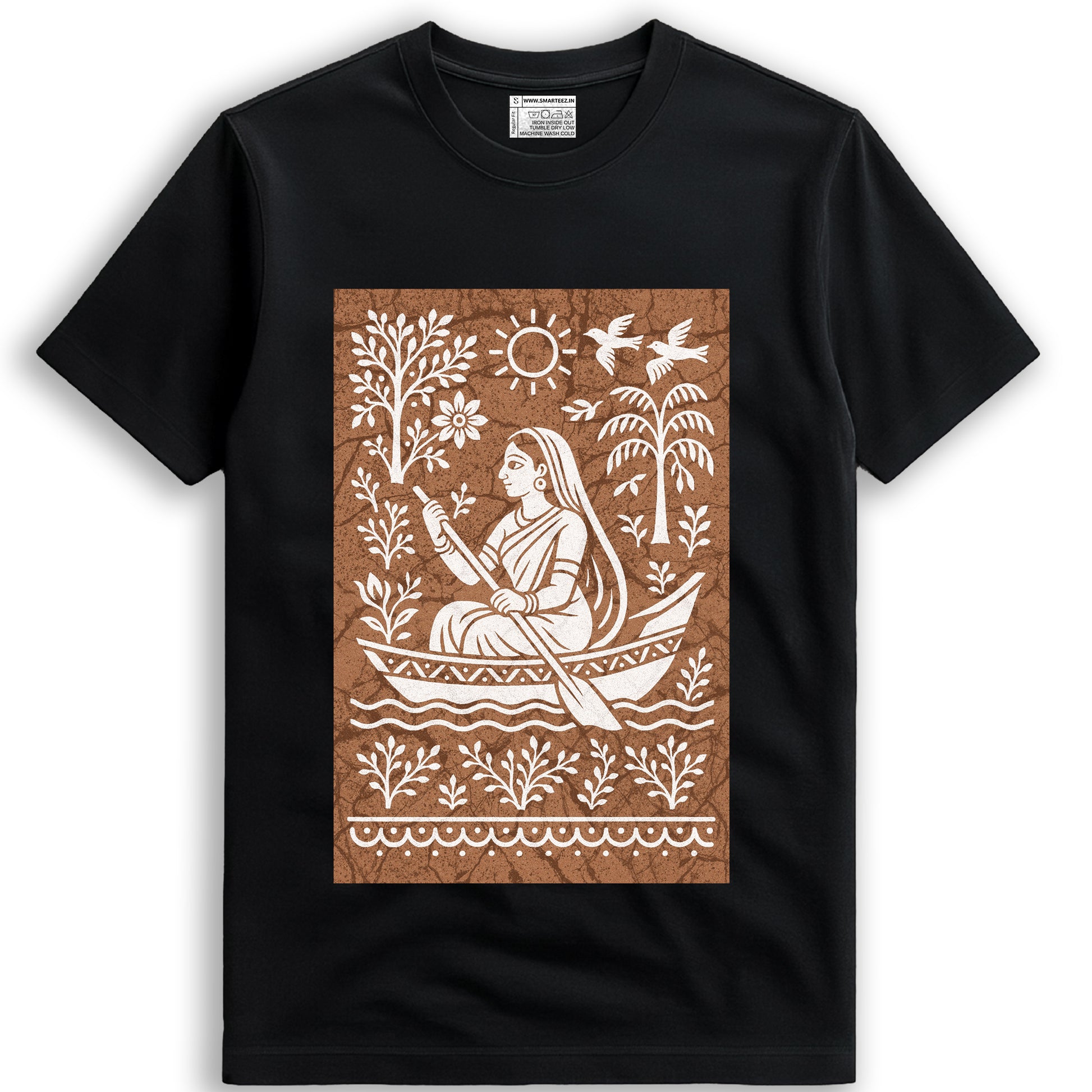 Bengali Boatwoman T-Shirt – Batik Style Folk Art on Cotton