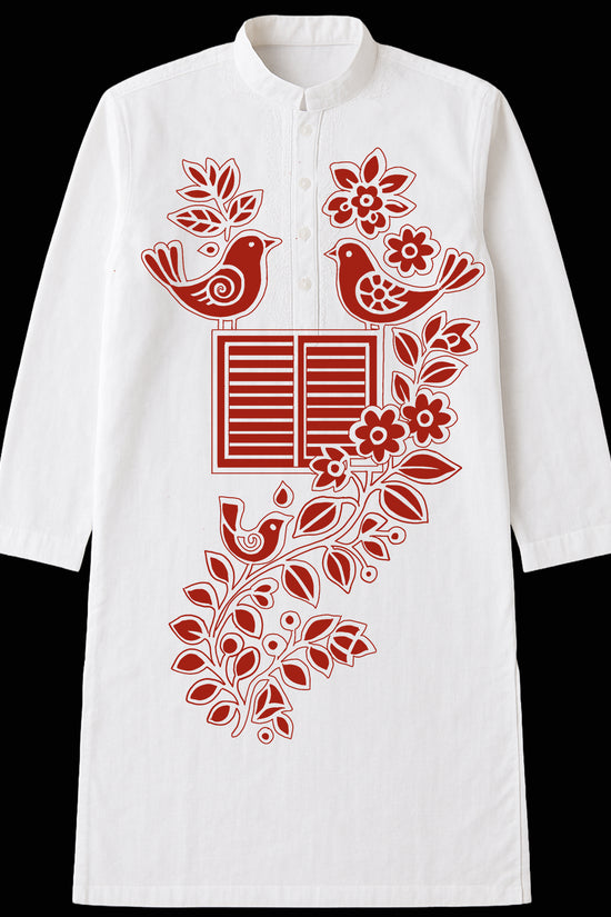 Harmony of Nature: Bengali Folk Art Kurta (Panjabi)