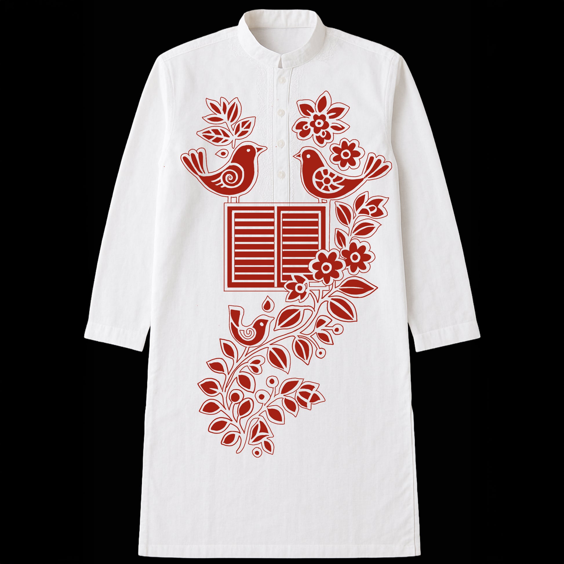 Harmony of Nature: Bengali Folk Art Kurta (Panjabi)