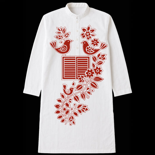 Harmony of Nature: Bengali Folk Art Kurta (Panjabi)
