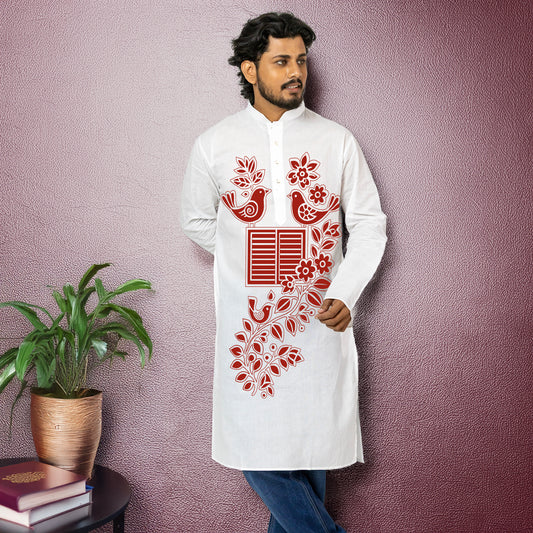Harmony of Nature: Bengali Folk Art Kurta (Panjabi)