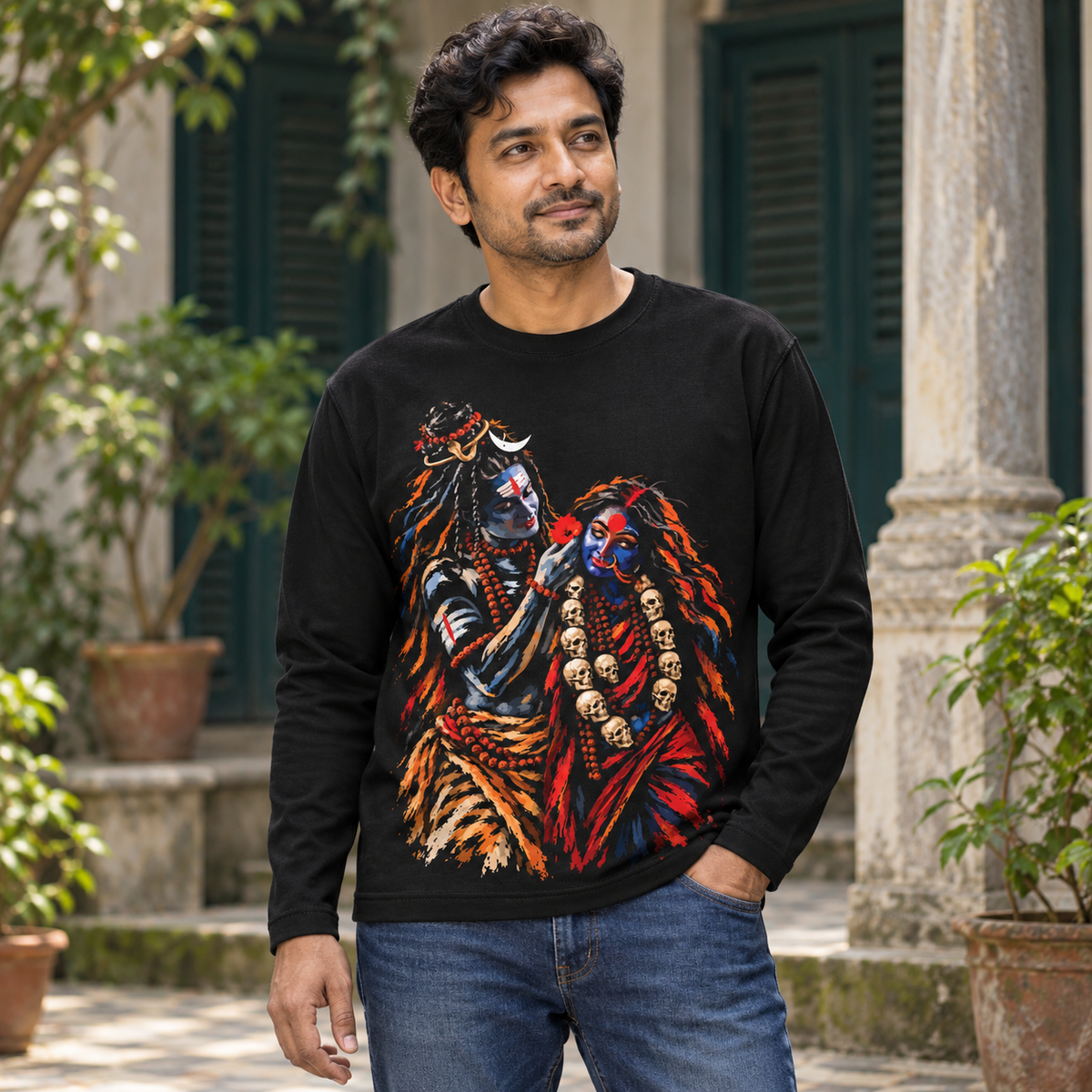 Mahakal & Mahakali – The Fiercest Tenderness in Artist's imagination | 240 GSM French Terry Pure Cotton Full Sleeves T-Shirt