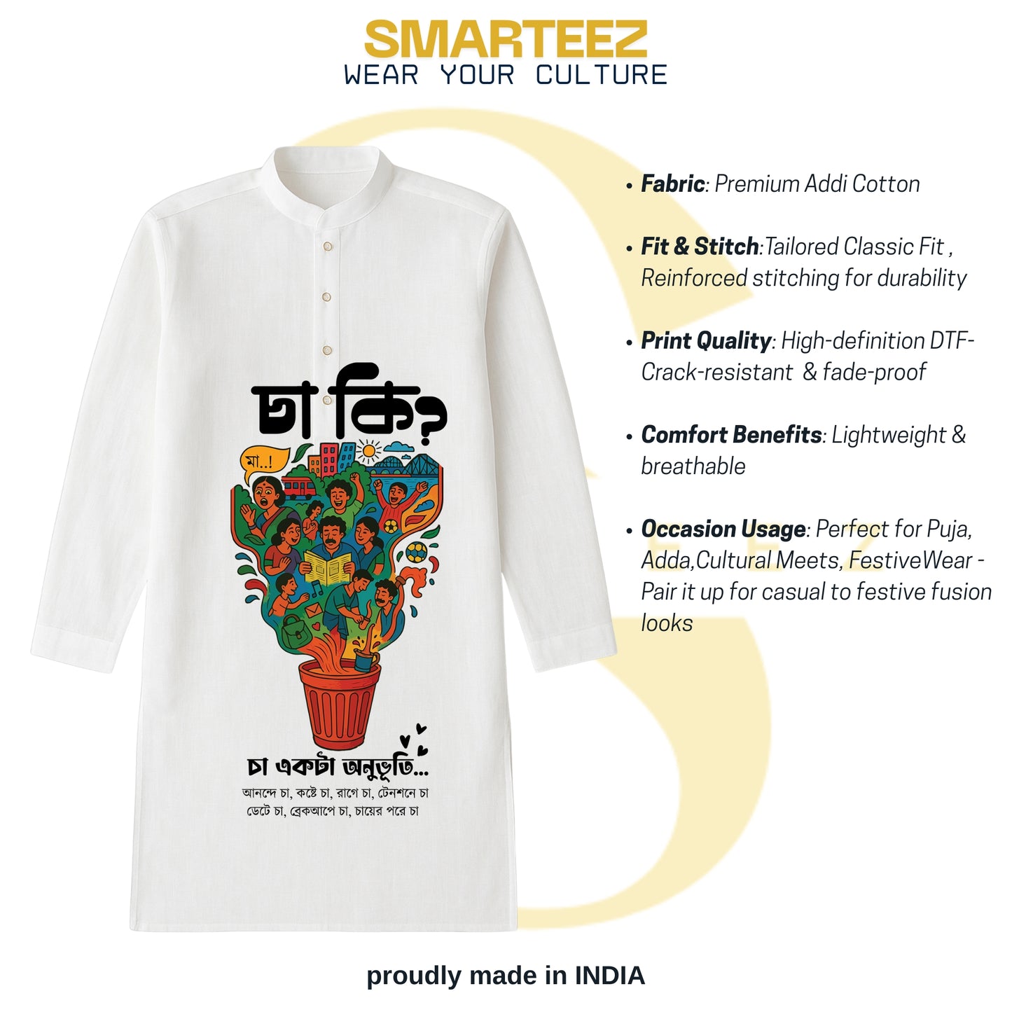 Cha Ki? - Bengali Graphic Kurta for Men | Celebrating Kolkata’s Tea Culture