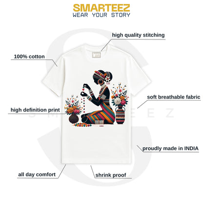 Chayanika – Folk Art Inspired Graphic T-Shirt Celebrating Traditional Grace