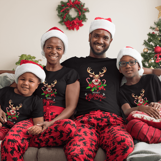 Family in Christmas Deer T-shirt by Smarteez – Festive Christmas tee, perfect for holiday celebrations and adding style to your Christmas wardrobe.