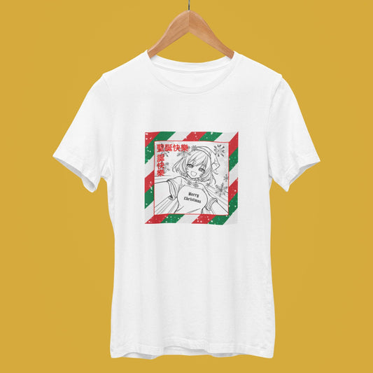 Christmas in Manga Style T-shirt by Smarteez – Fun Anime Christmas tee, perfect for family Christmas T-shirts and festive manga-themed holiday style. - white