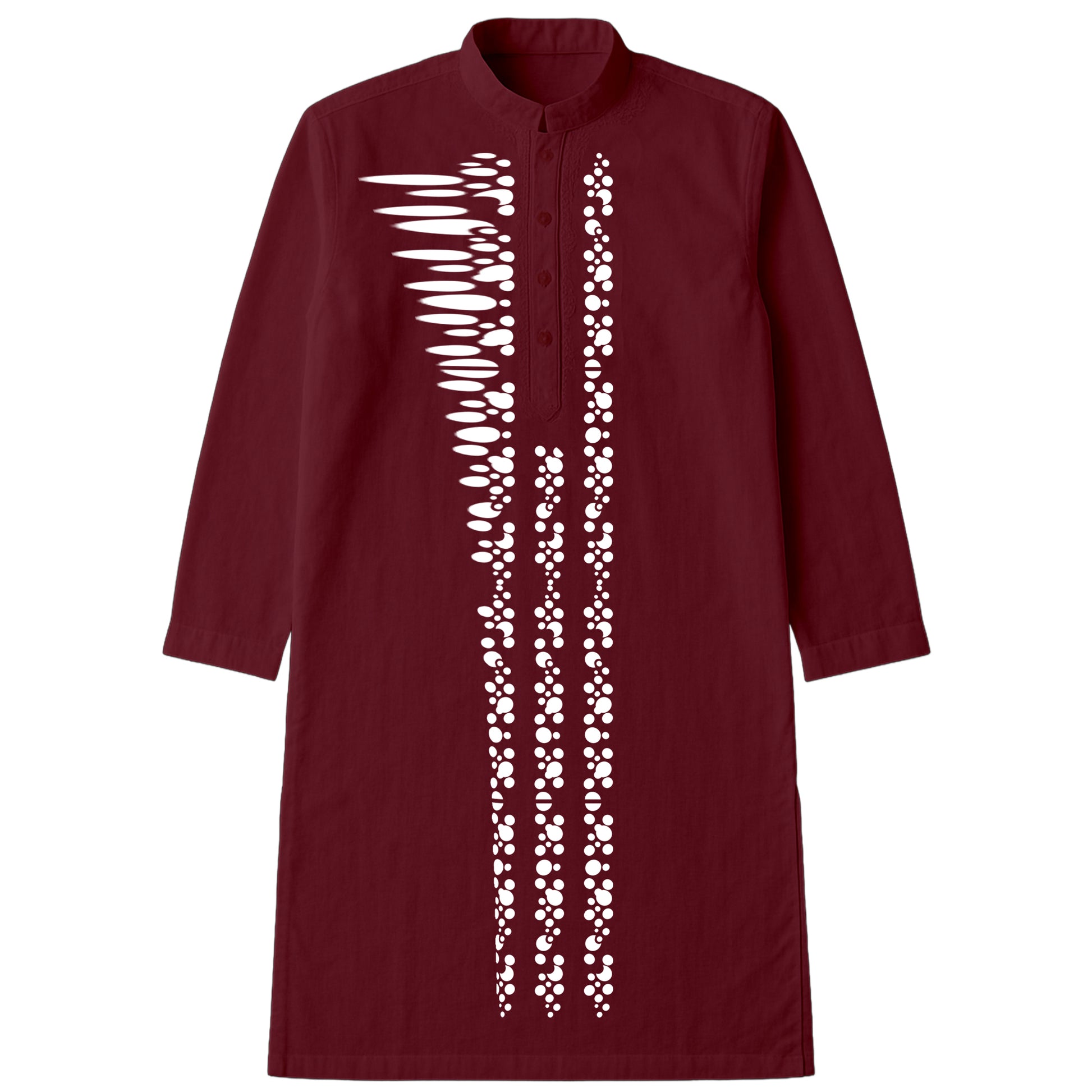 Bengali Graphic Panjabi - Artistic Kurta in maroon with abstract vertical dotted-line design, traditional wear for men.