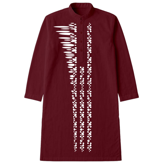 Bengali Graphic Panjabi - Artistic Kurta in maroon with abstract vertical dotted-line design, traditional wear for men.